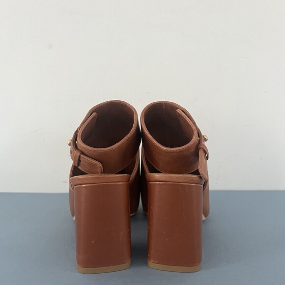 Deltan Sadie Cognac Tan Leather Peep Toe Heel Shooties - Picture 6 of 8